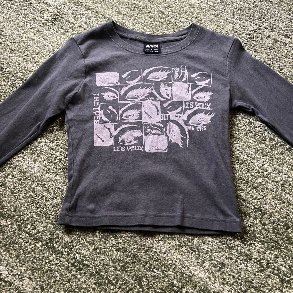 Minna Gray Long Sleeve Graphic Tee - Pink Eye Print